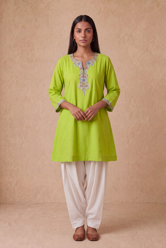 Spring Bloom A Line Kurta Set With Aari Embroidery