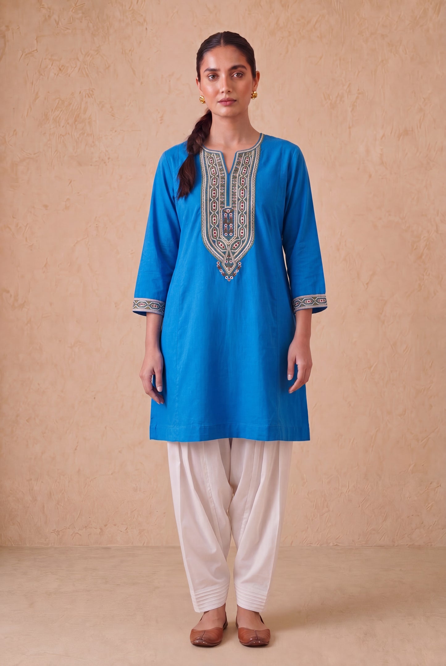 Azure Blue A Line Kurta Set With Aari Embroidery