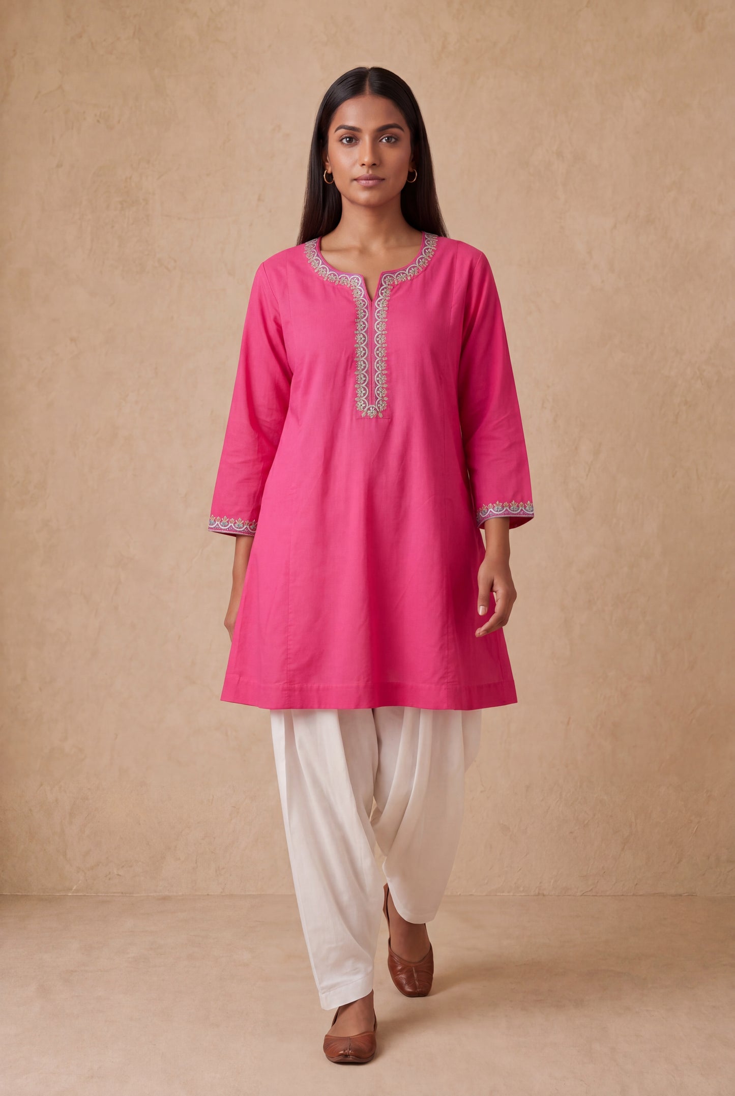 Pink Petala Line Kurta Set with Aari Embroidery