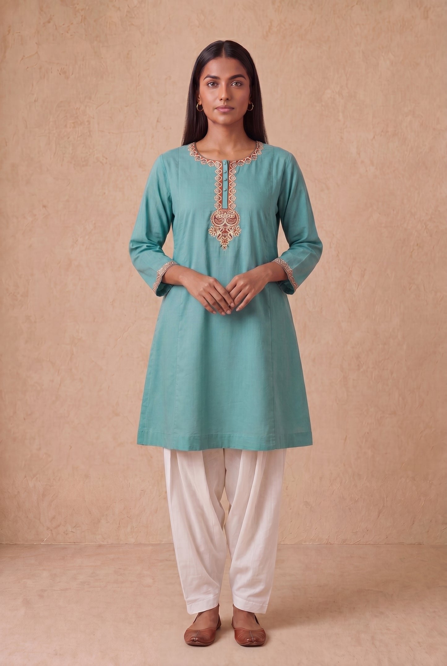 Sea Mist A Line Kurta Set With Aari Embroidery