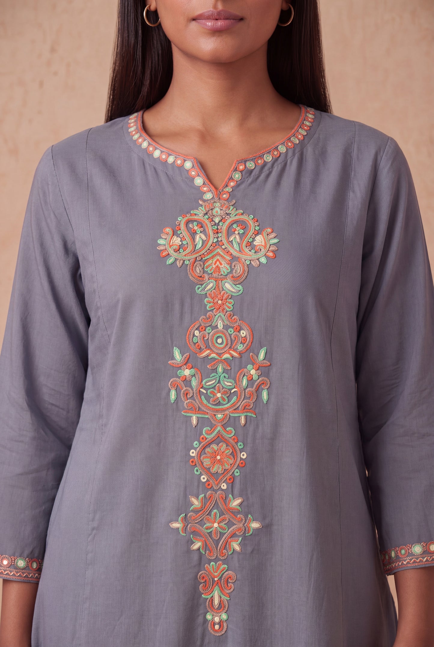 Moonstone Blue A Line Kurta Set With Aari Embroidery