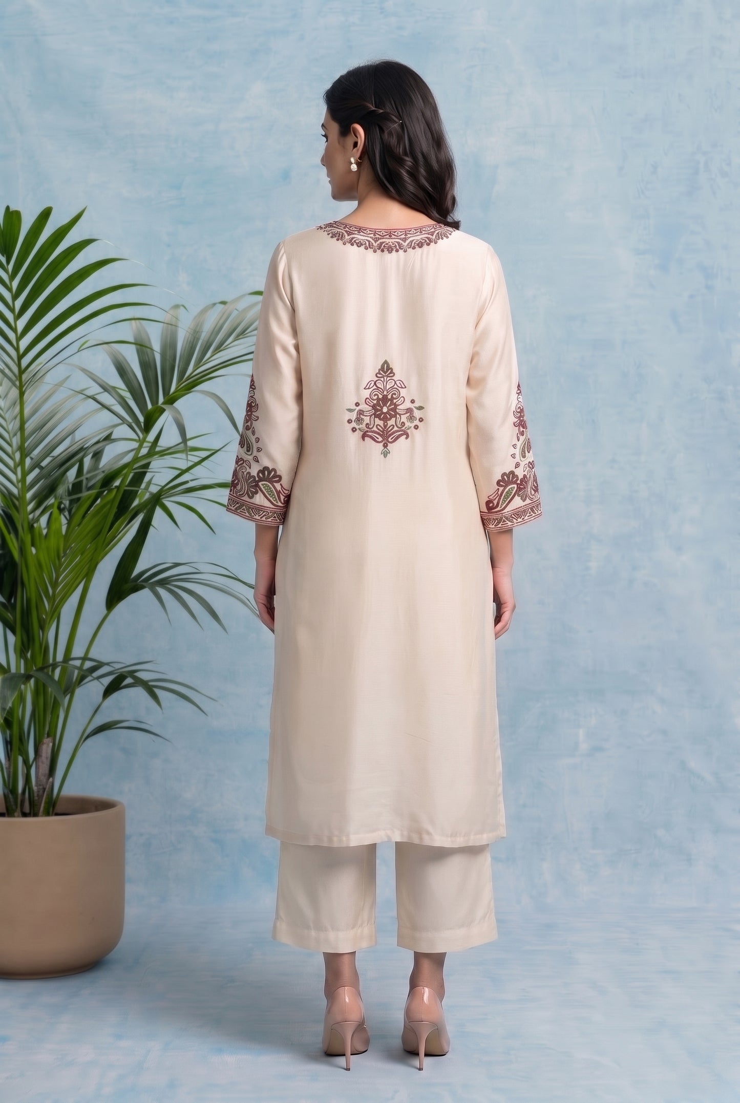 Ivory Pearl Pheran Set with Aari Embroidery