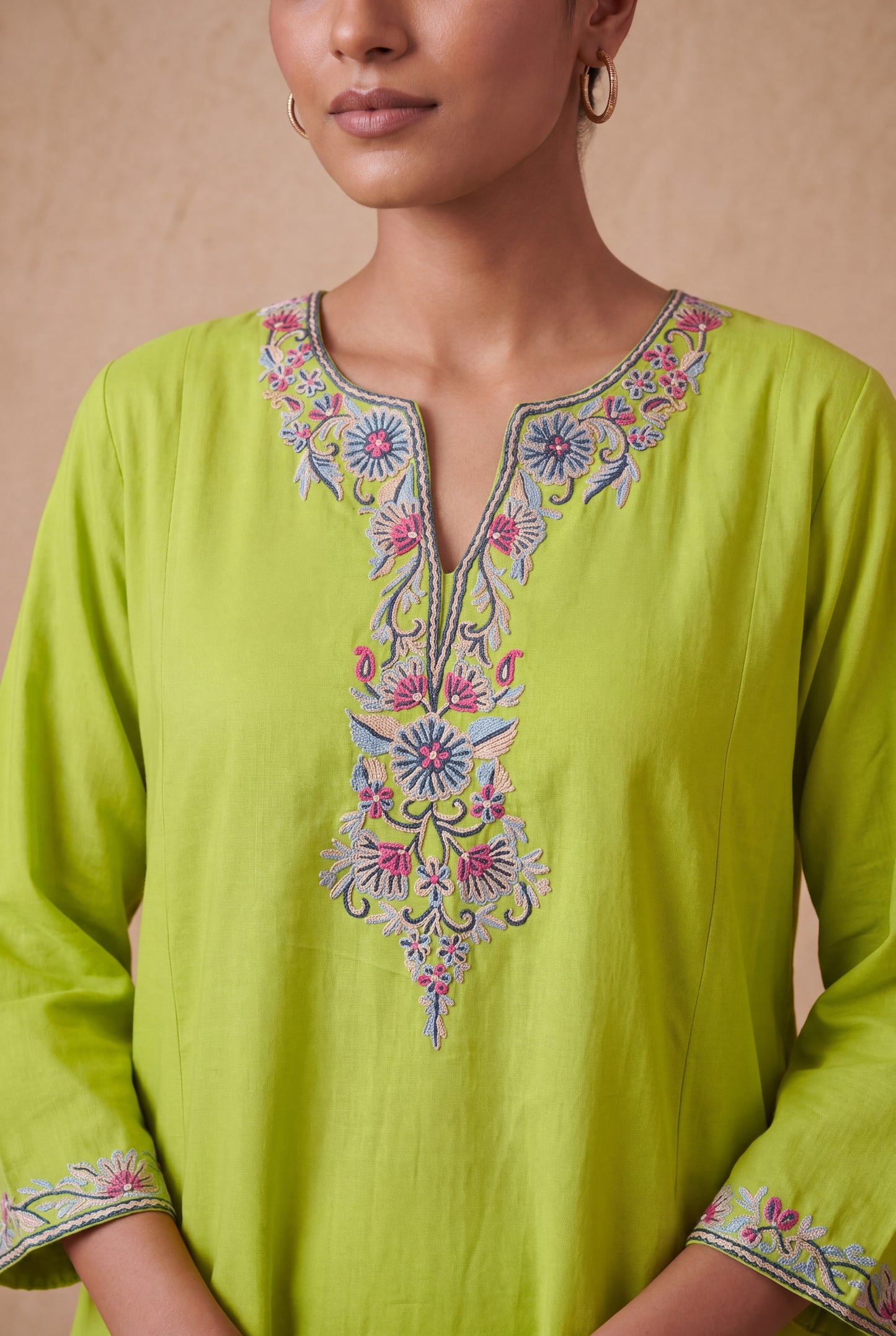 Spring Bloom A Line Kurta Set With Aari Embroidery