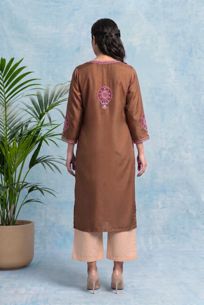 Cocoa Bloom Pheran Set with Aari Embroidery