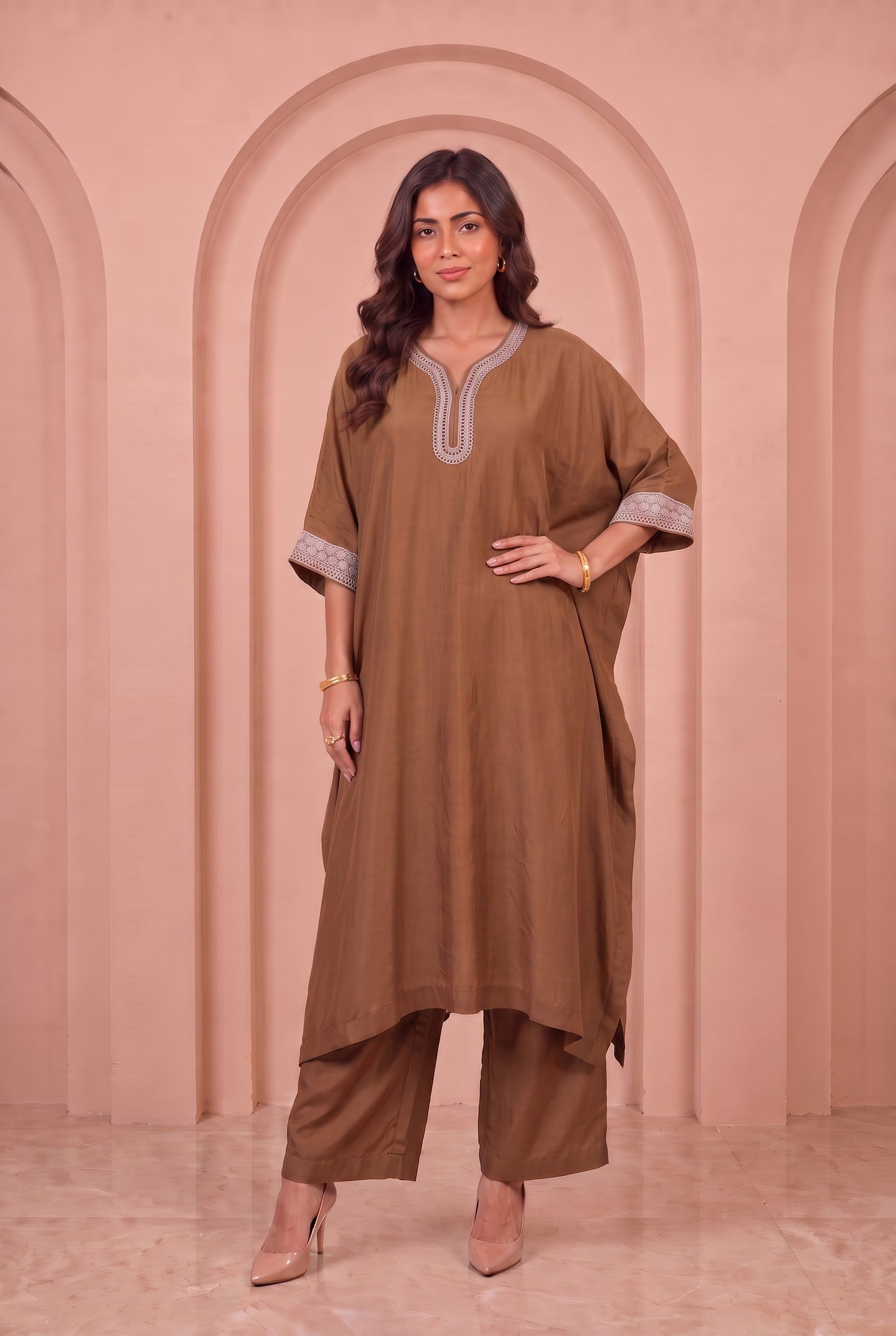 Mocha Brown Mul Kaftaan Set