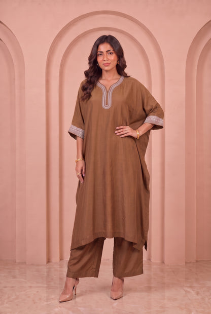 Mocha Brown Mul Kaftaan Set