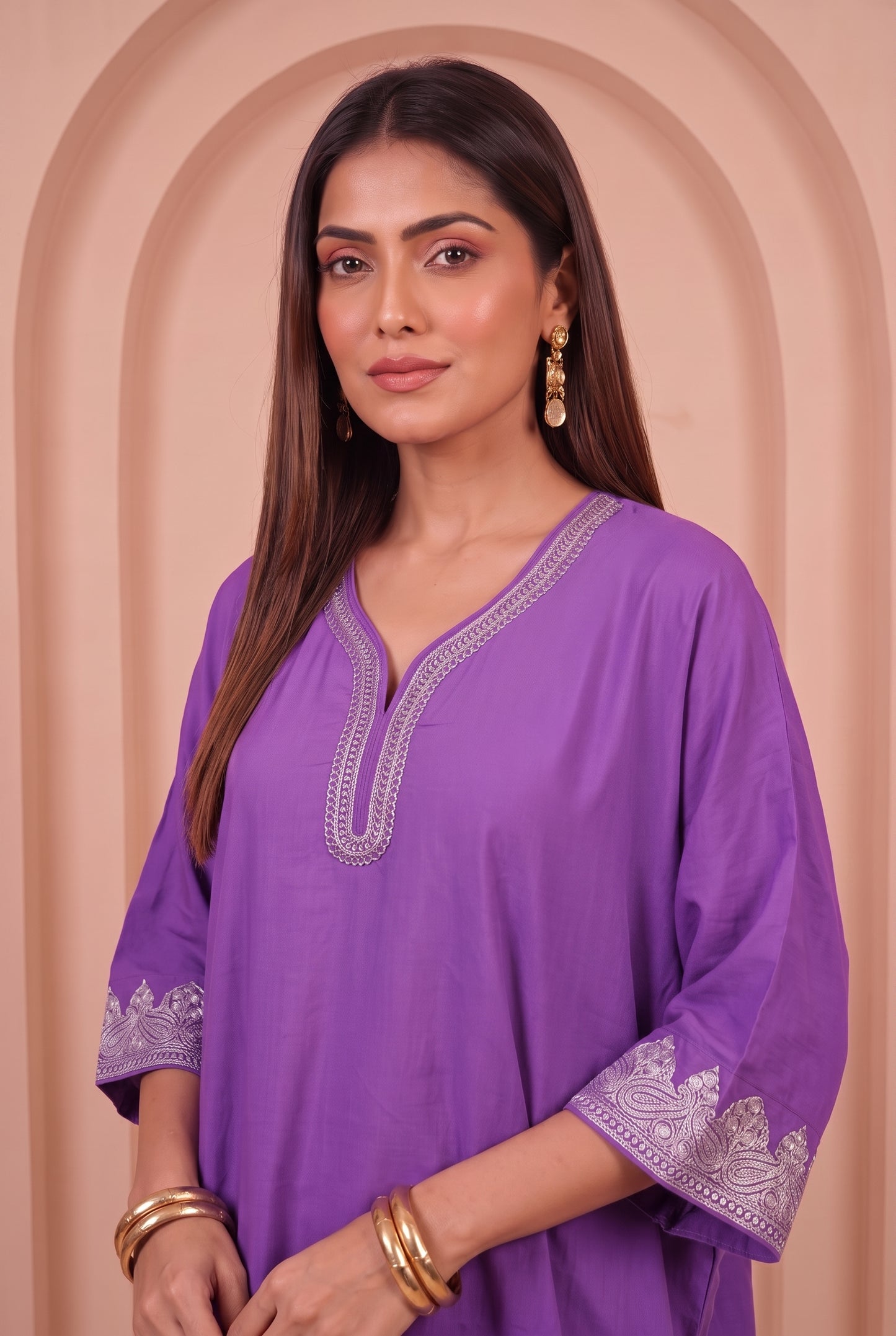 Lavender Purple Mul Kaftaan Set