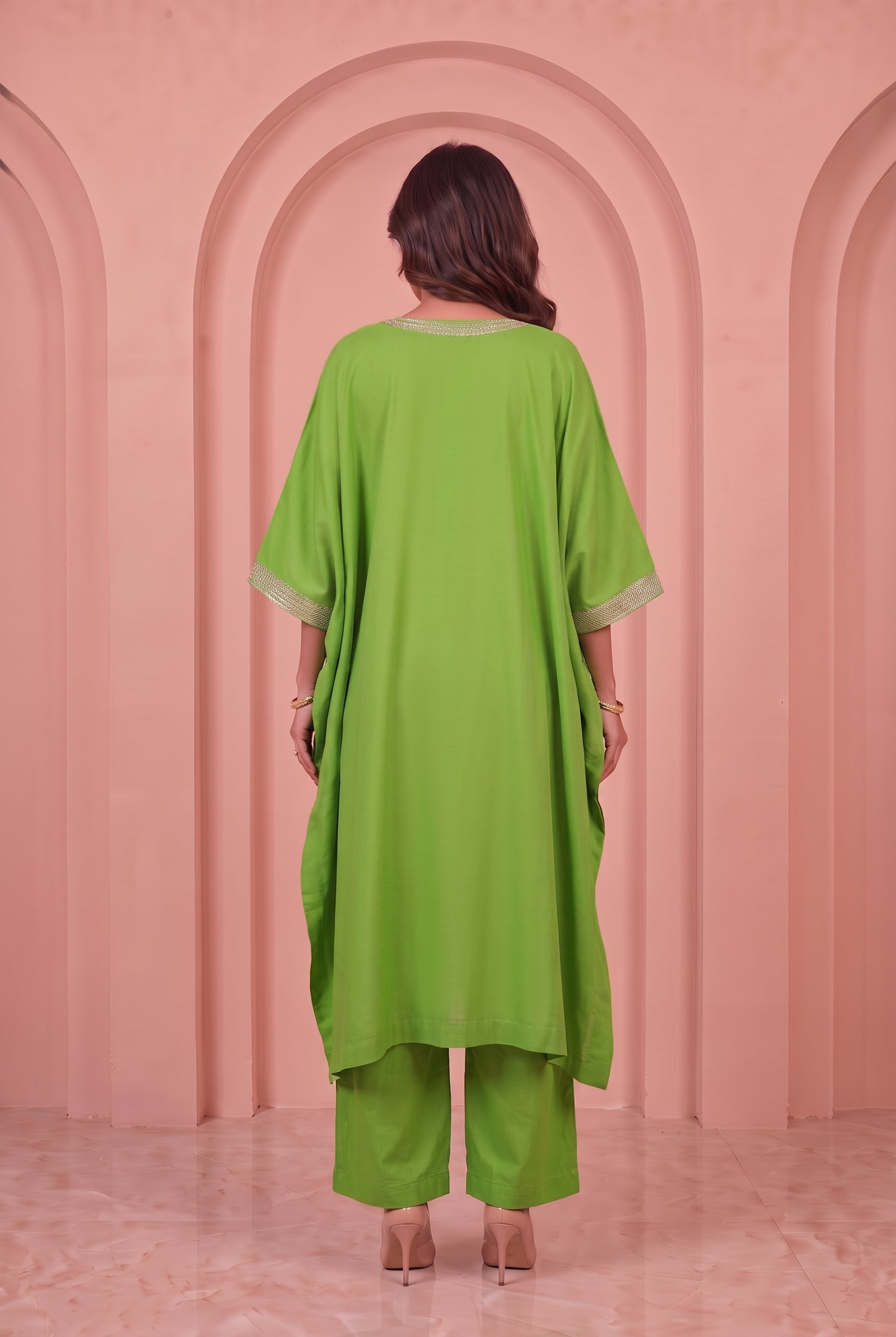 Lime Green Mul Kaftaan Set