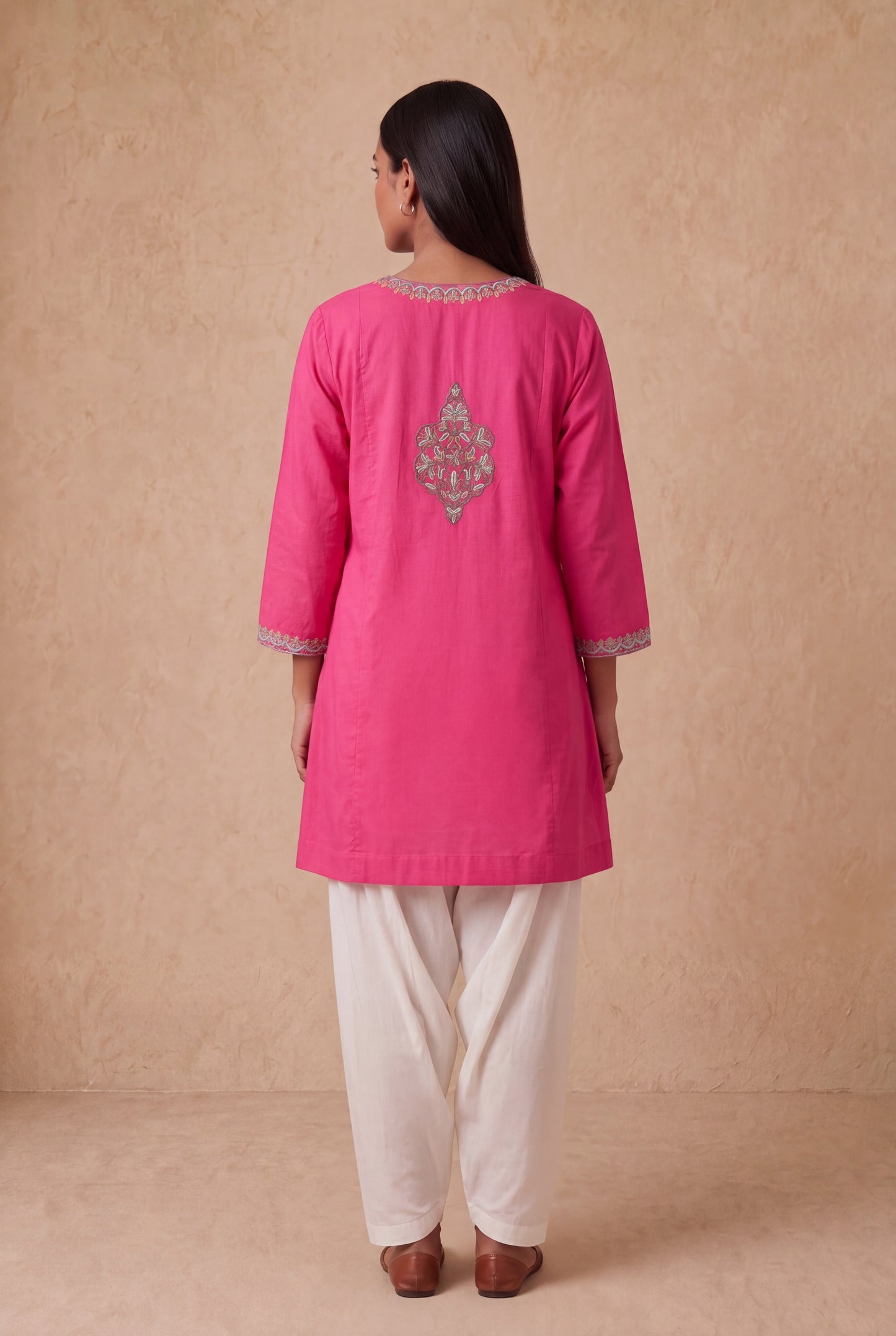 Pink Petala Line Kurta Set with Aari Embroidery