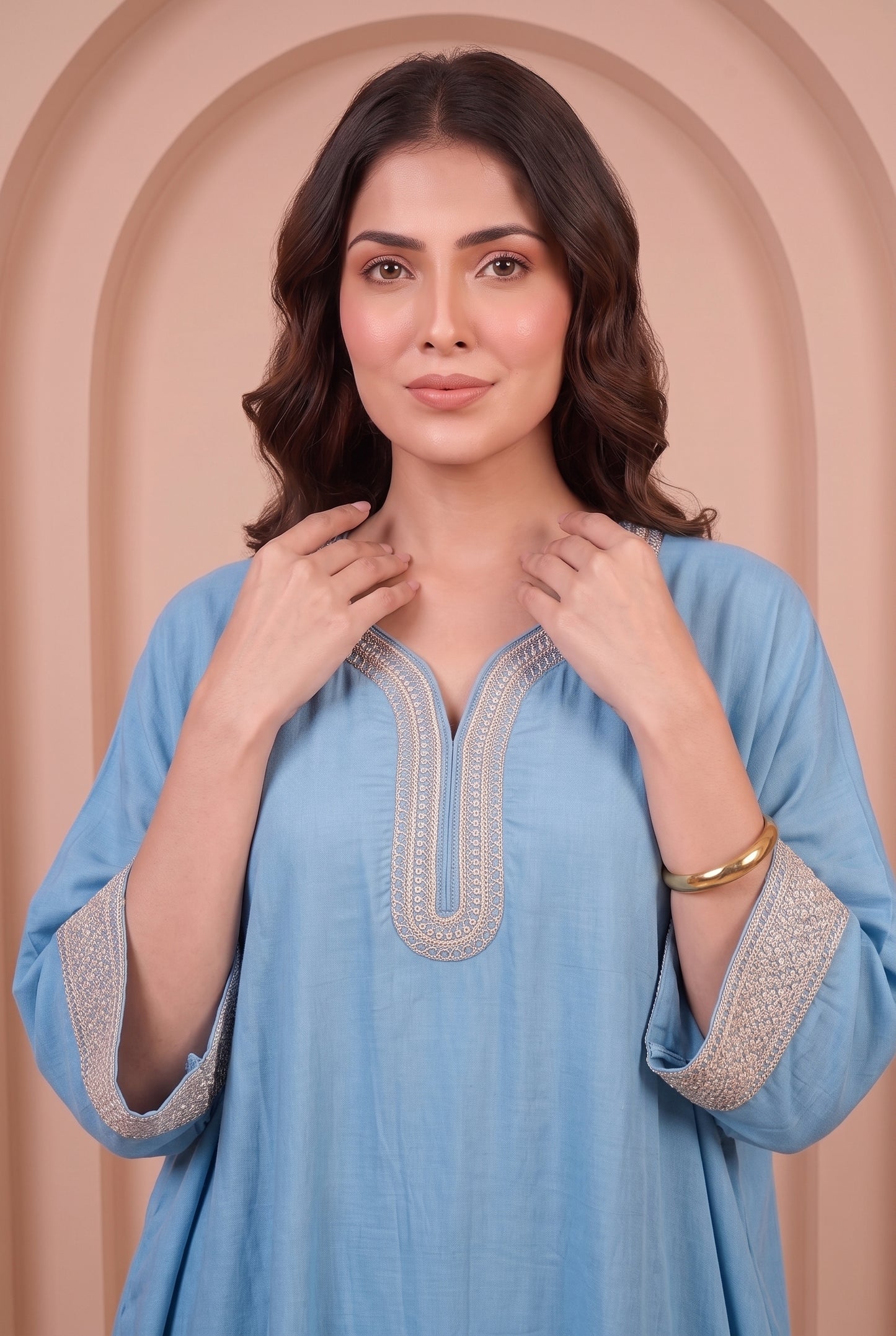 Sky Blue Mul Kaftaan Set