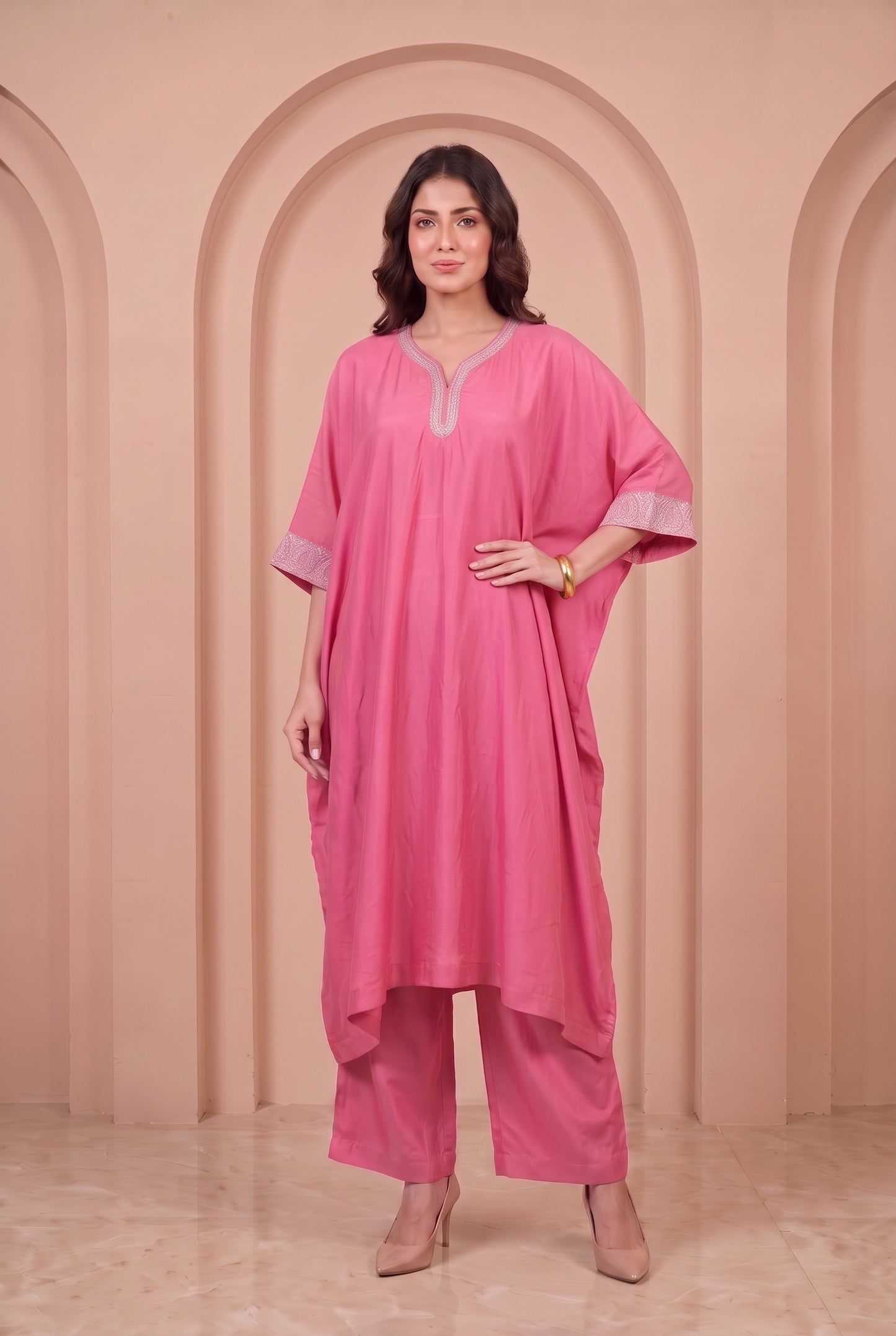 Rose Pink Mul Kaftaan Set