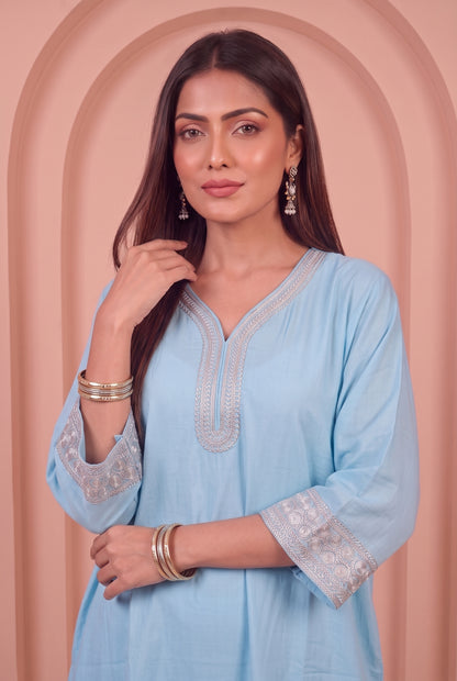 Powder Blue Mul Kaftaan Set