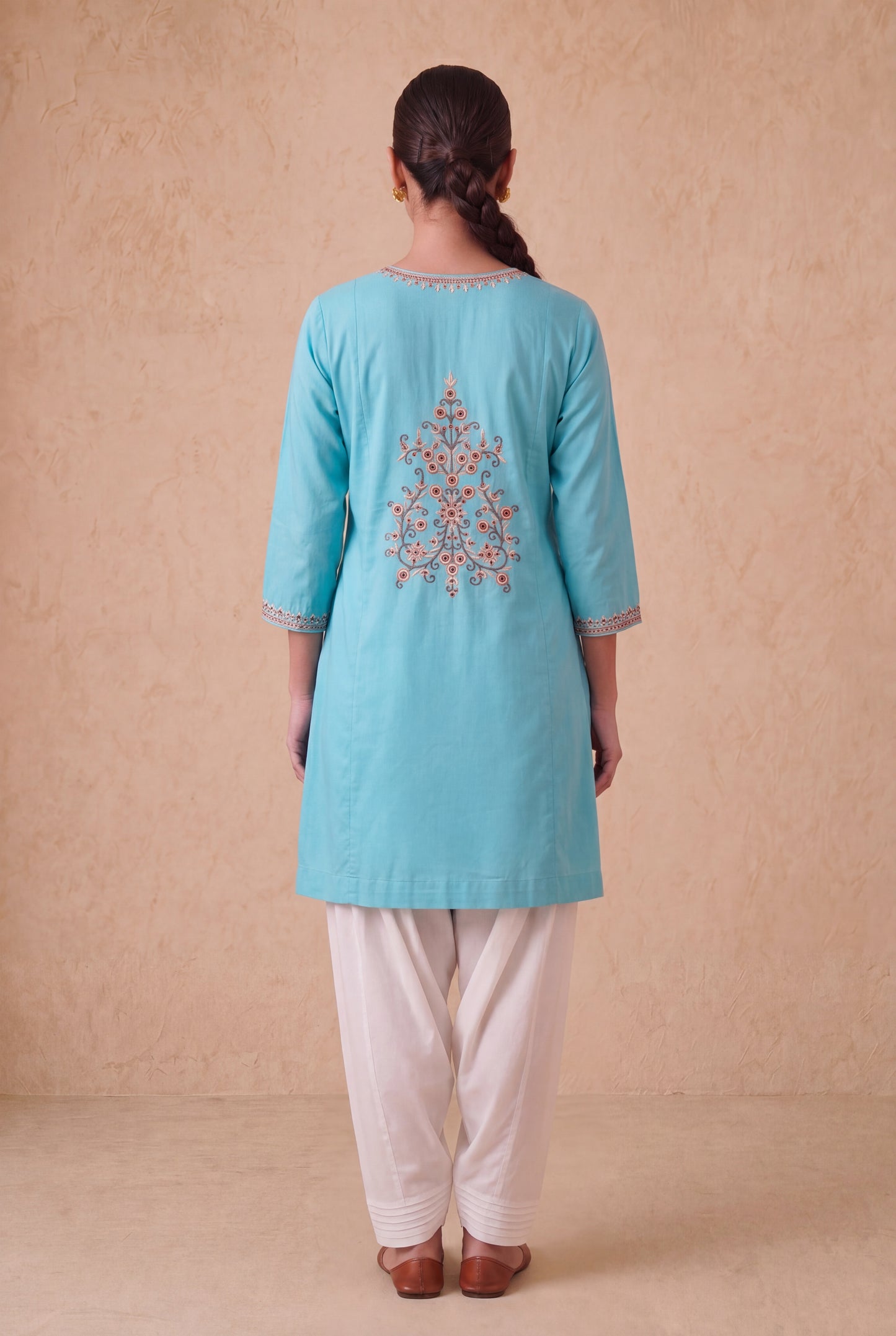 Blue Mist A Line Kurta Set With Aari Embroidery