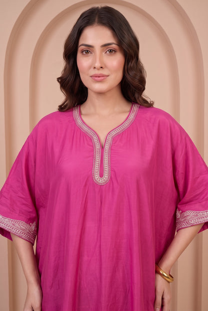 Fuchsia Bloom Mul Kaftaan Set