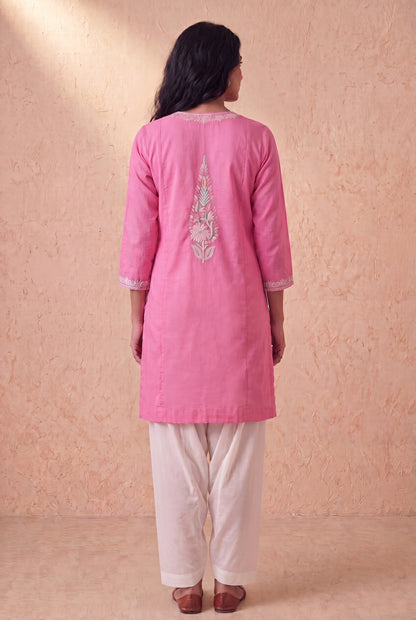 Blush Pink a Line Kurta Set with Aari Embroidery