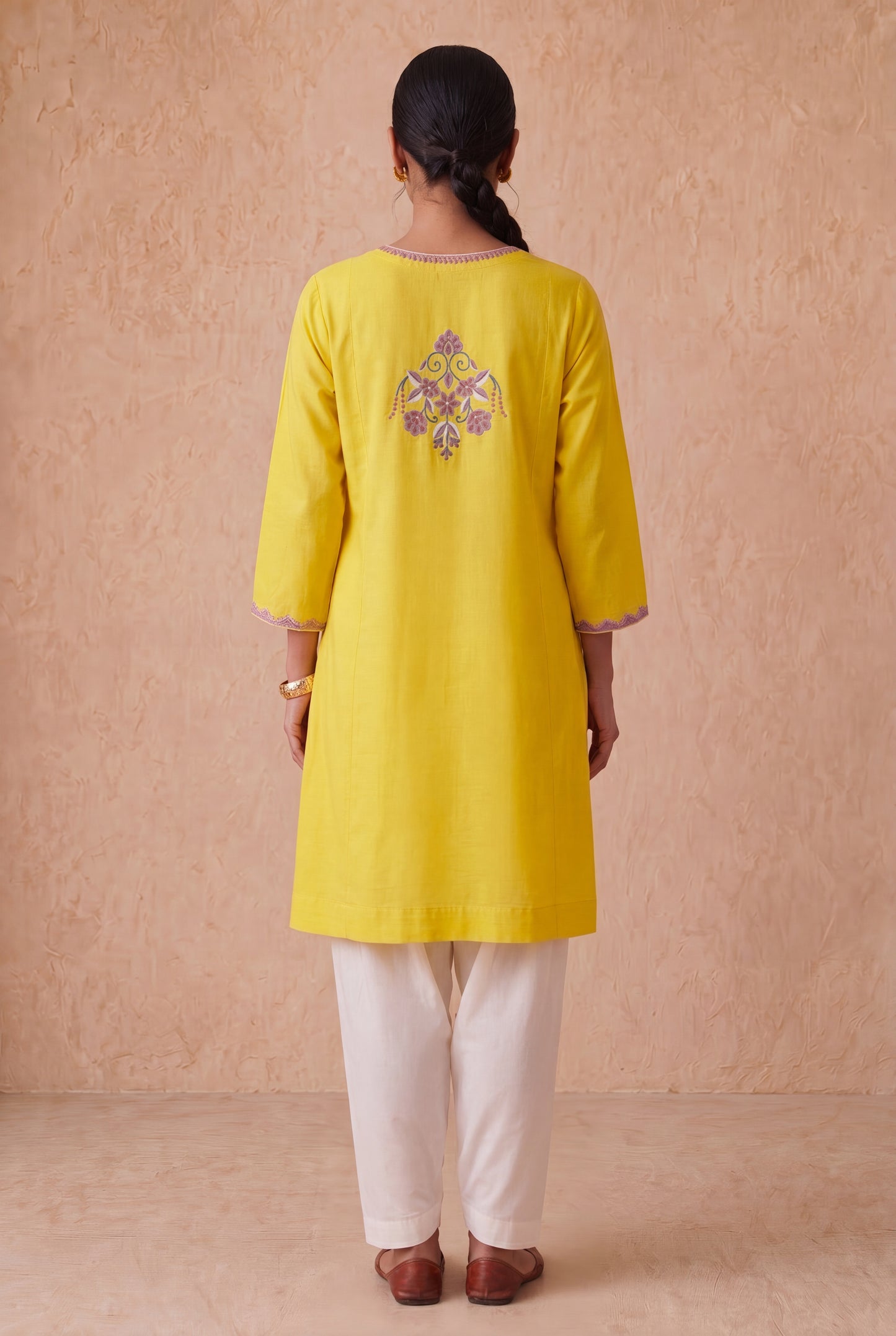Sunlit Yellow A Line Kurta Set With Aari Embroidery