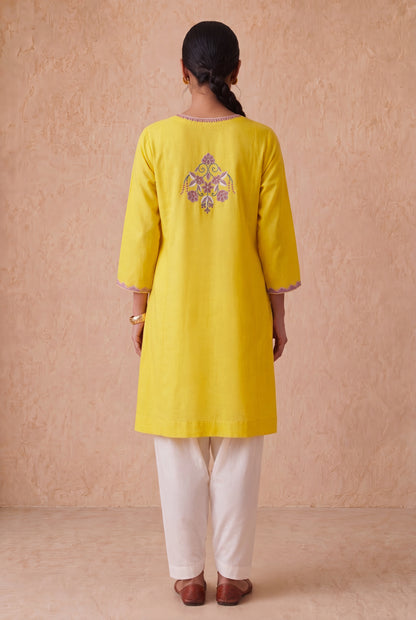 Sunlit Yellow A Line Kurta Set With Aari Embroidery