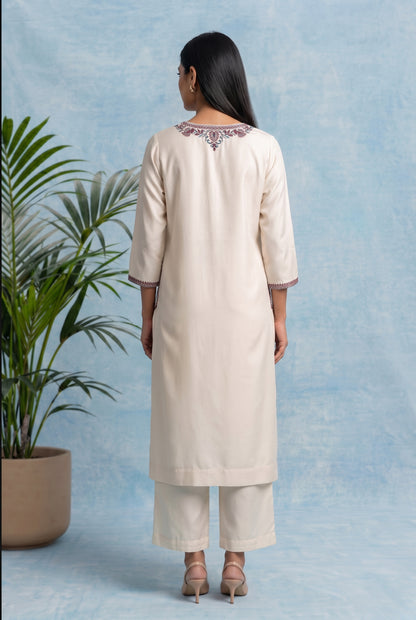 Vanilla Mist Pheran Set with Aari Embroidery