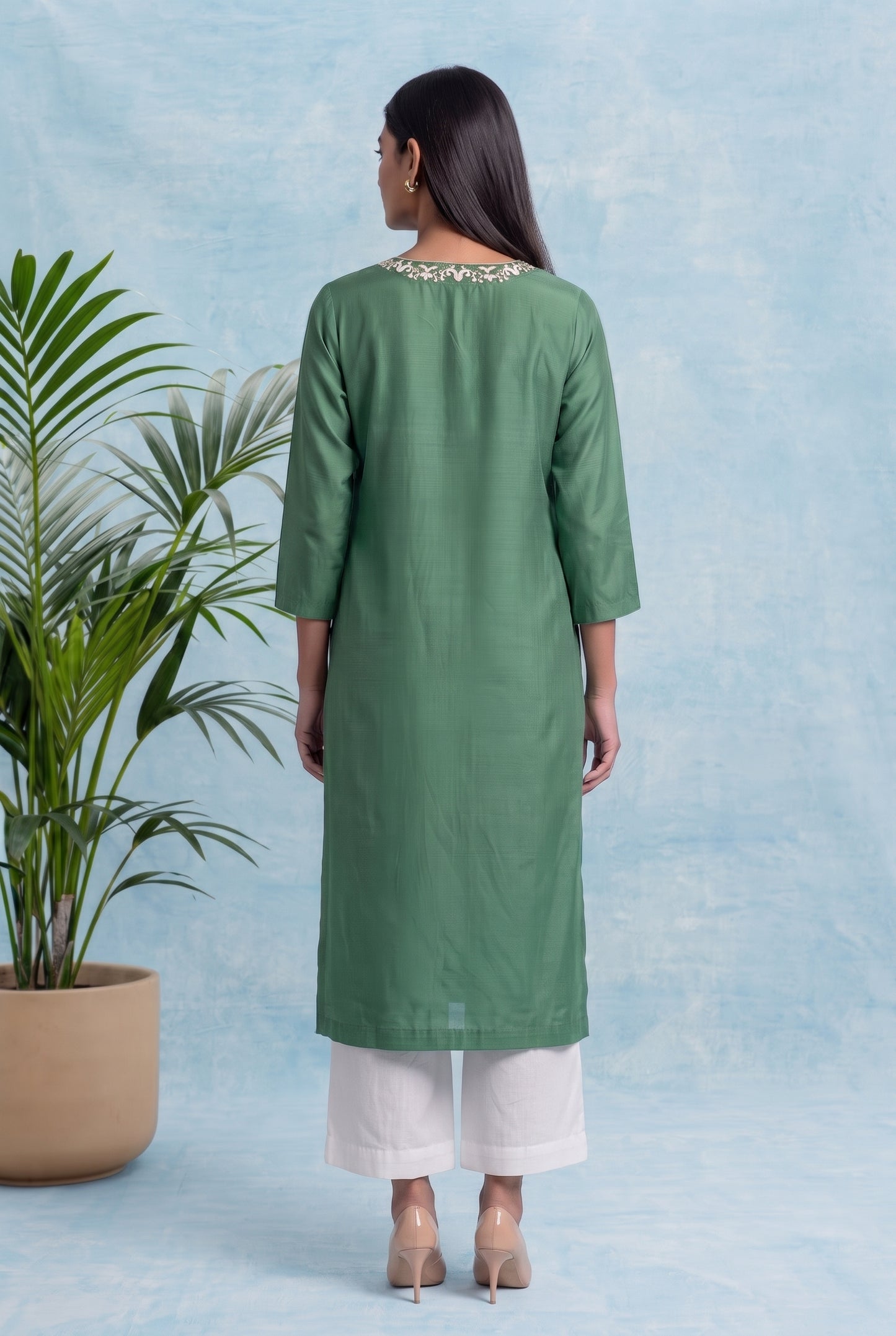 Emerald Dew Pheran Set with Aari Embroidery