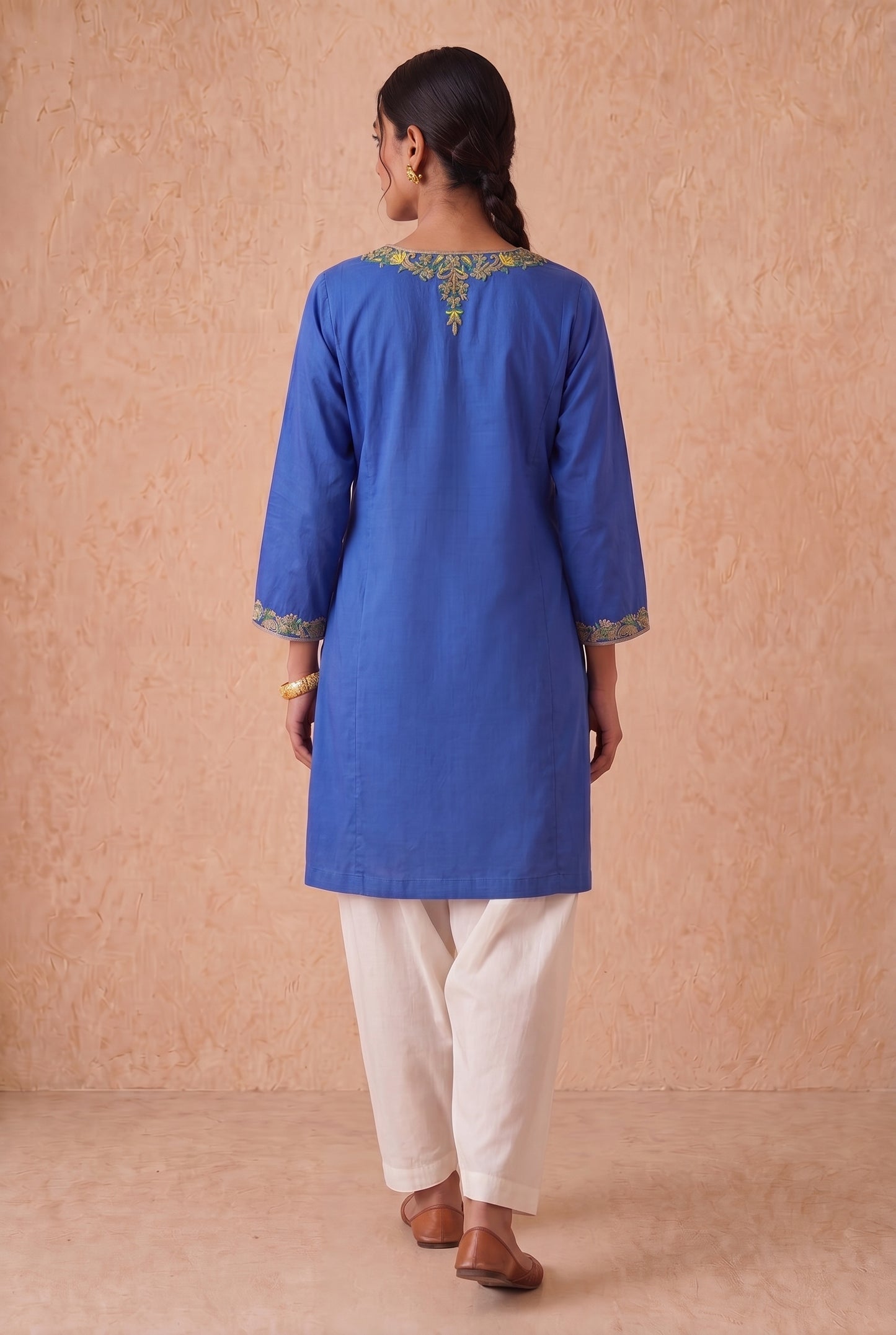 Sapphire Blue A Line Kurta Set With Aari Embroidery