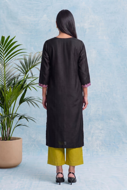 Midnight Charcoal Pheran Set with Aari Embroidery