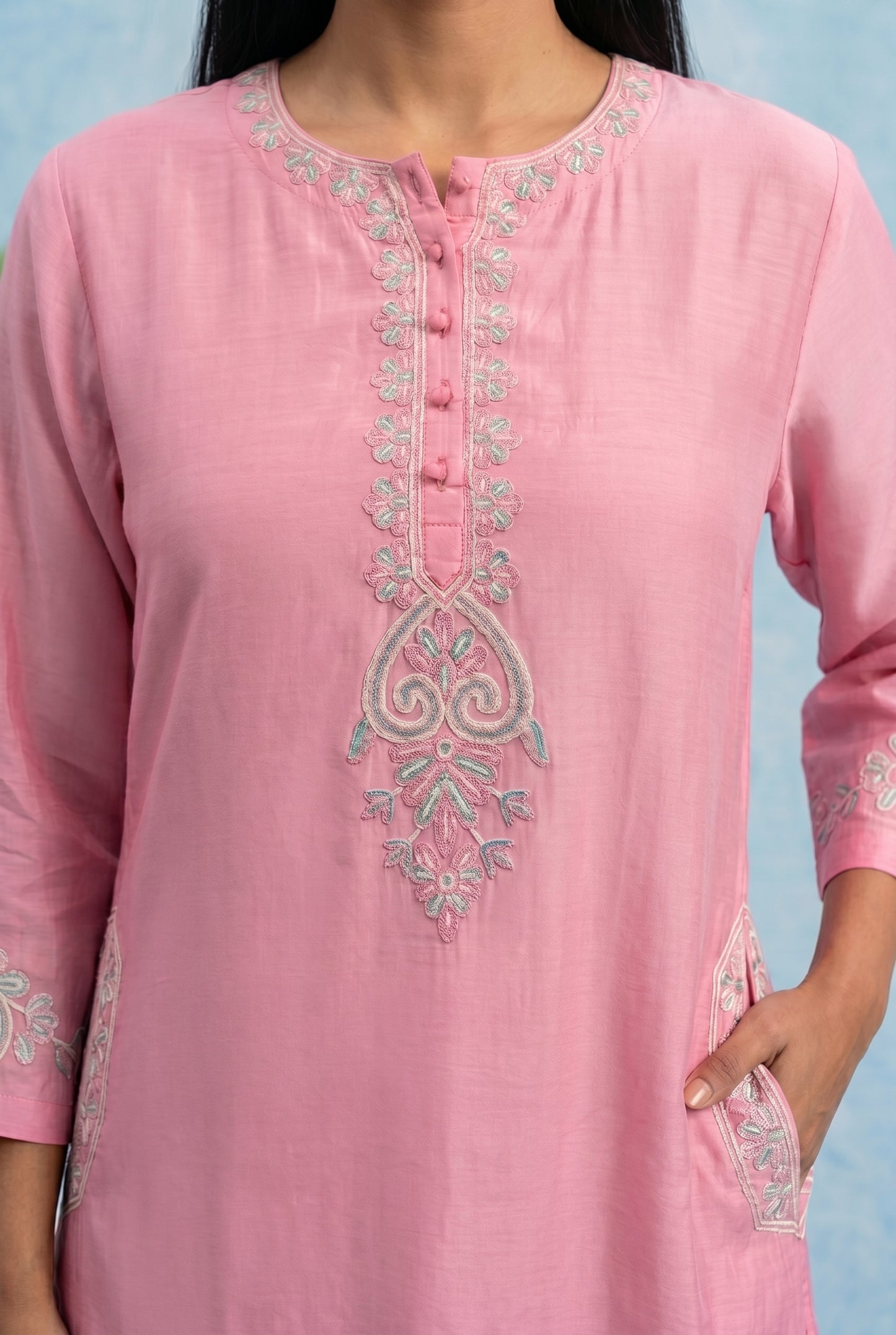 Rose Petal Pheran Set with Aari Embroidery