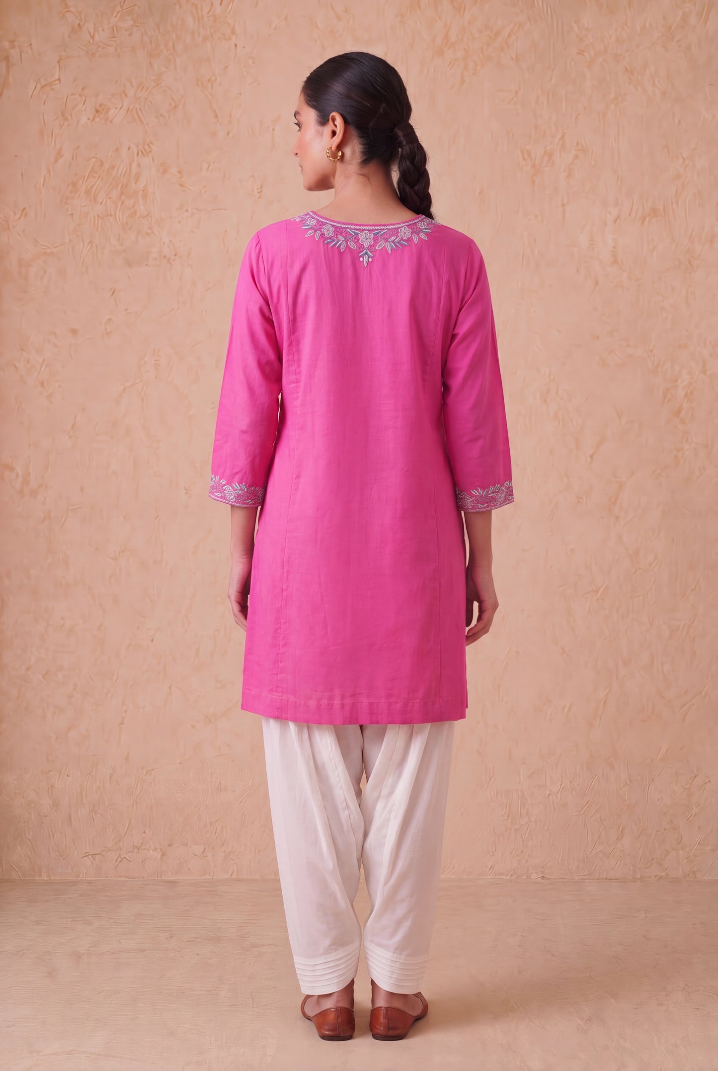 Candy Pink A Line Kurta Set With Aari Embroidery