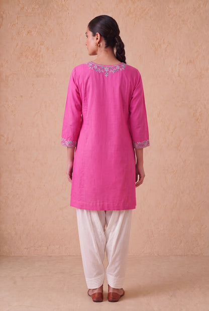 Candy Pink A Line Kurta Set With Aari Embroidery