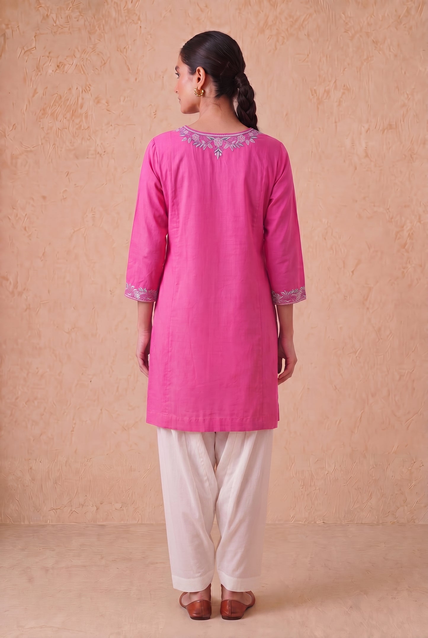 Candy Pink a Line Kurta Set with Aari Embroidery