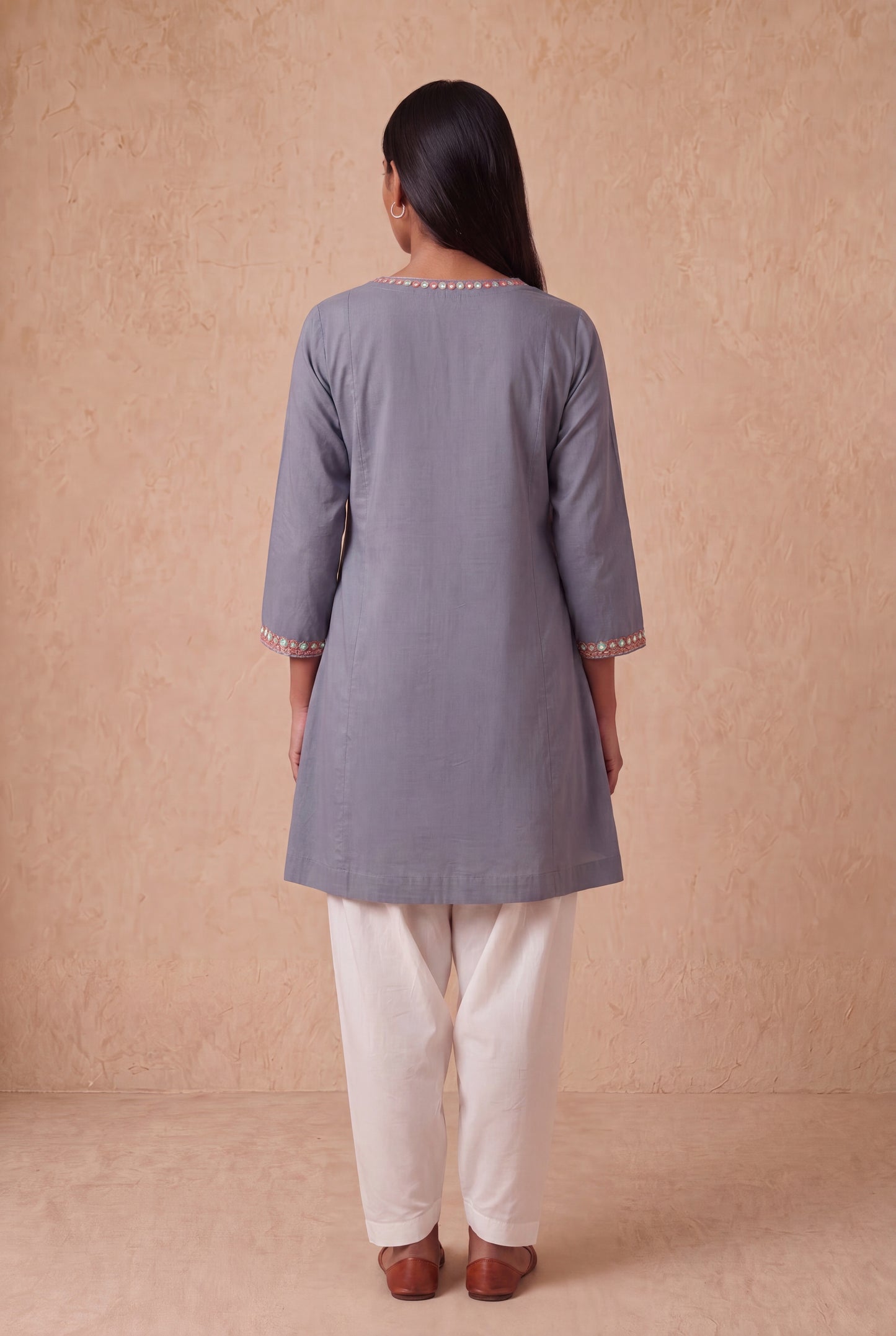 Moonstone Blue A Line Kurta Set With Aari Embroidery