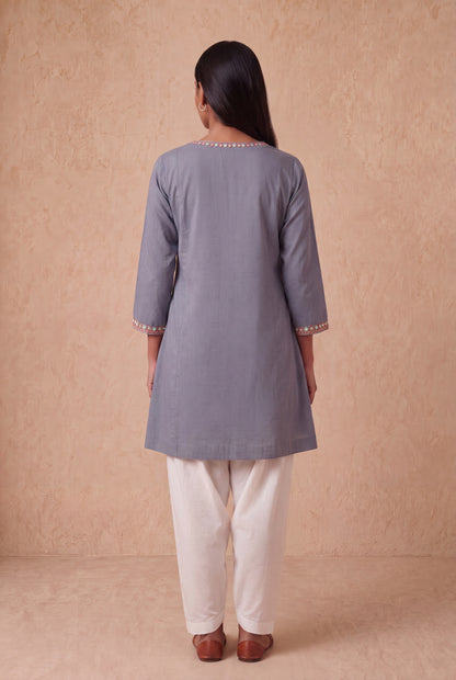 Moonstone Blue A Line Kurta Set With Aari Embroidery