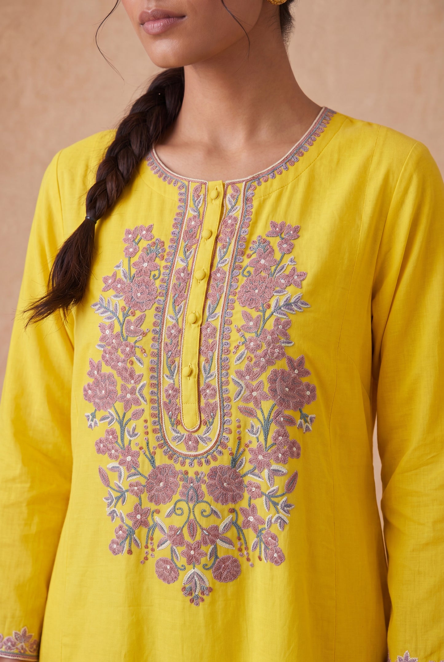 Sunlit Yellow A Line Kurta Set With Aari Embroidery