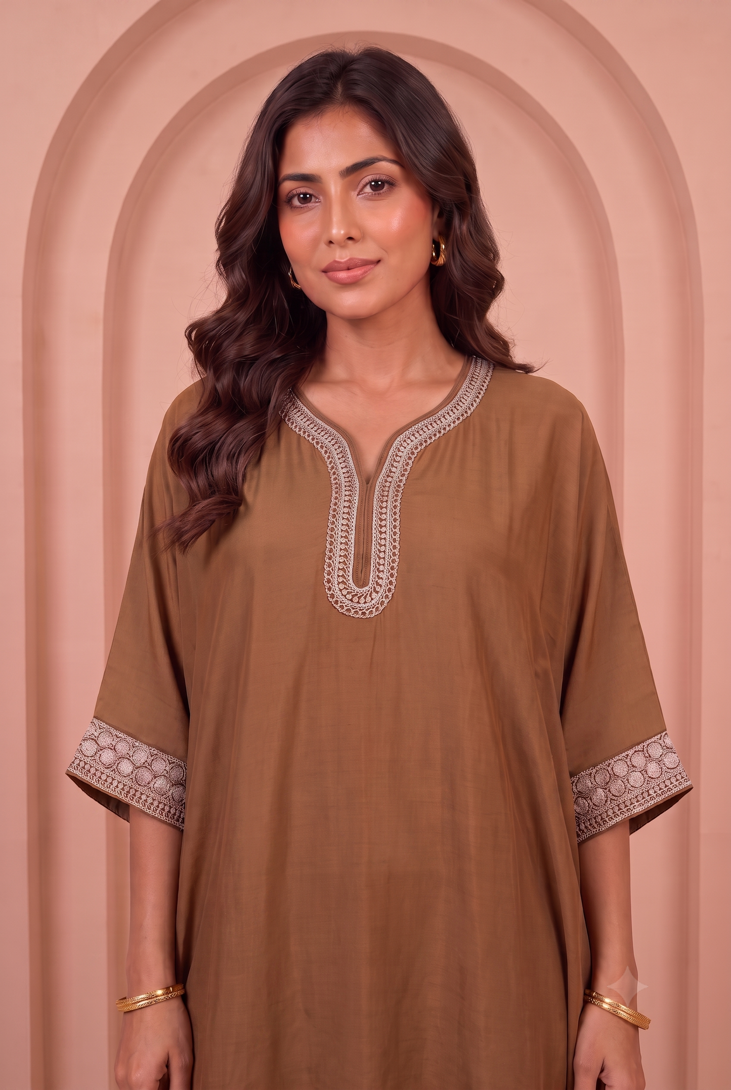 Mocha Brown Mul Kaftaan Set