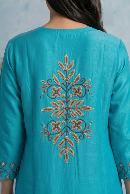 Aqua Mist Pheran Set with Aari Embroidery
