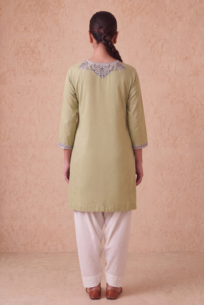 Saga Green A Line Kurta Set With Aari Embroidery