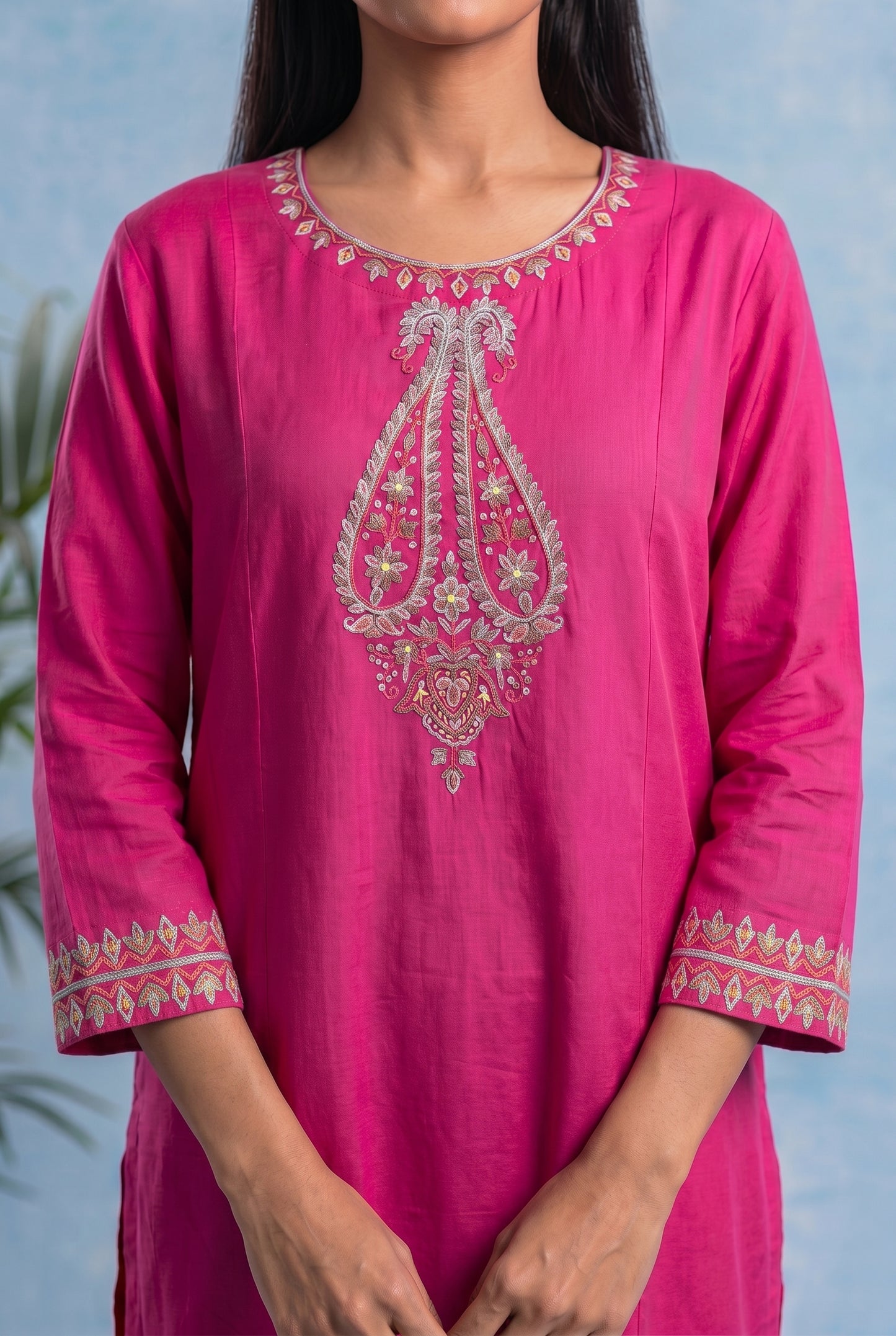 Berry Blush Pheran Set with Aari Embroidery