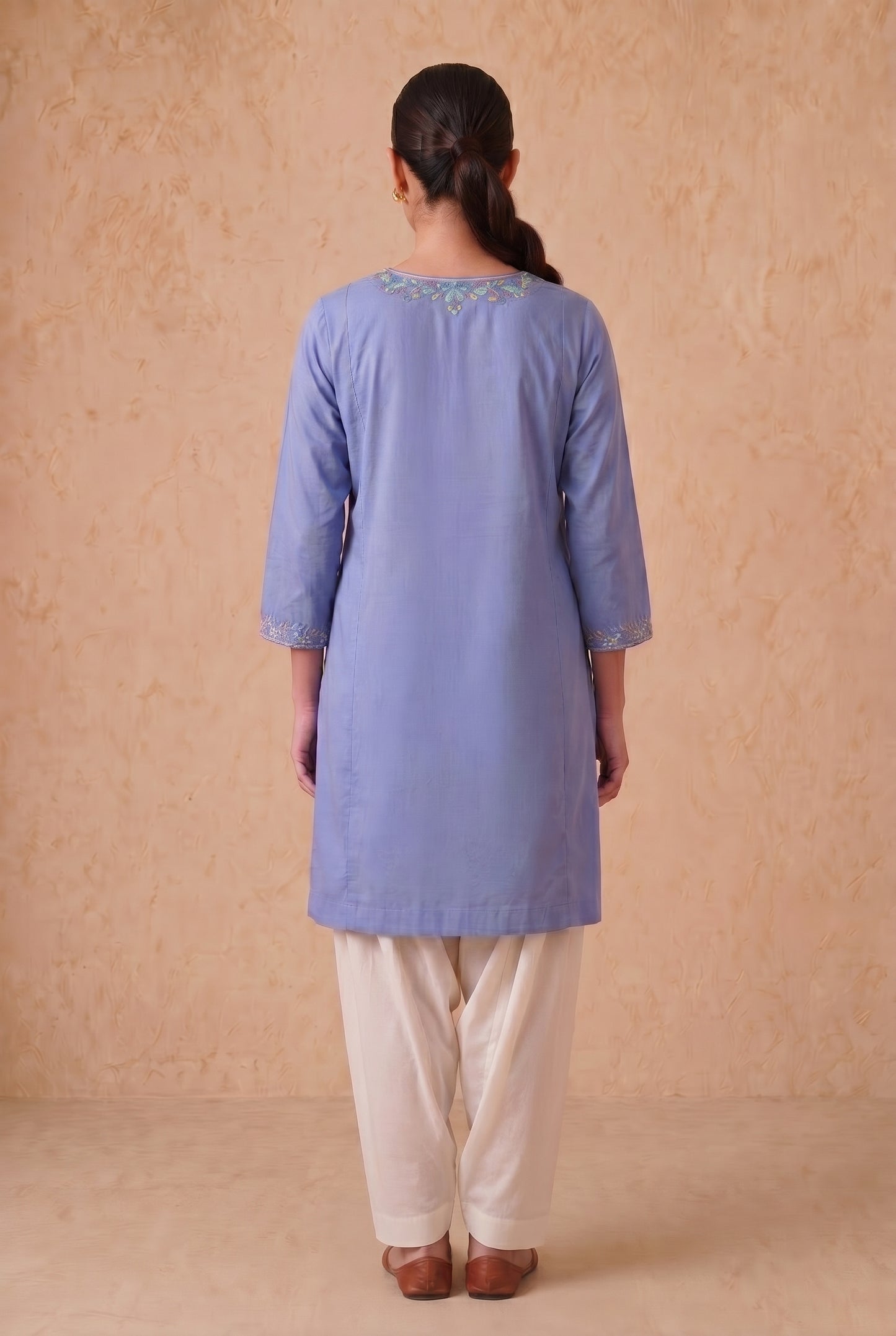 Misty Blue a Line Kurta Set with Aari Embroidery