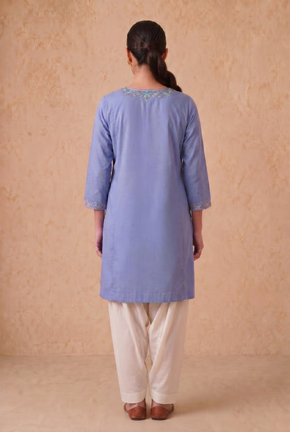 Misty Blue a Line Kurta Set with Aari Embroidery