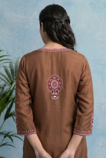 Cocoa Bloom Pheran Set with Aari Embroidery