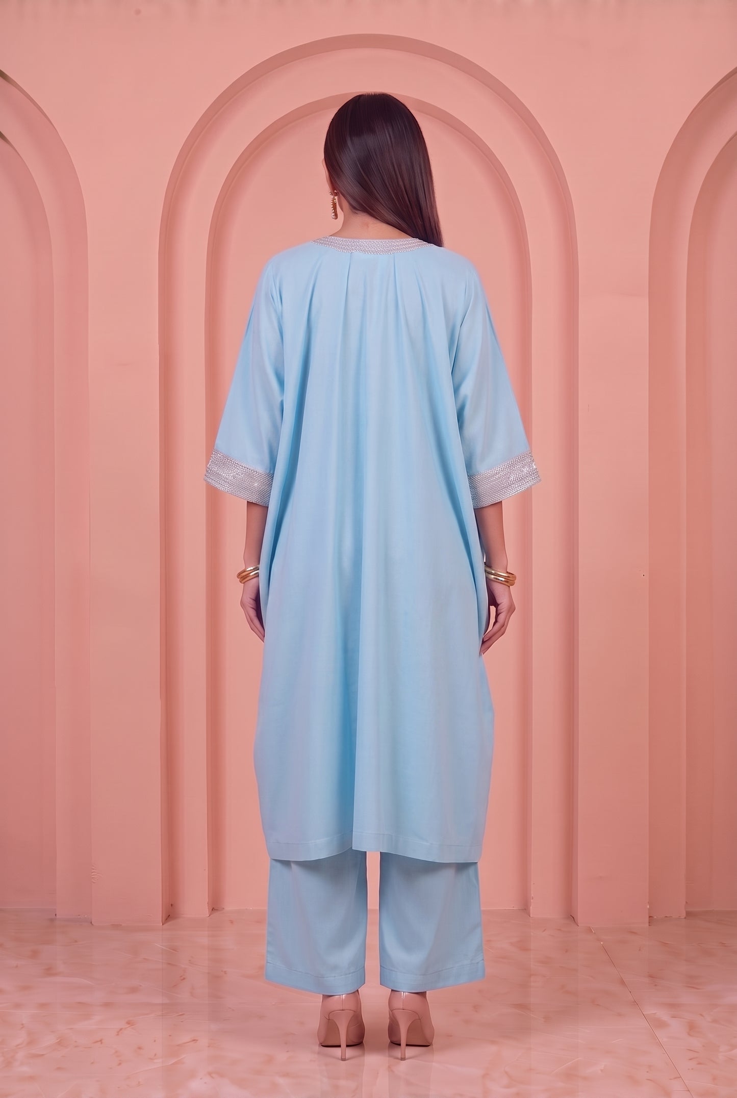 Powder Blue Mul Kaftaan Set