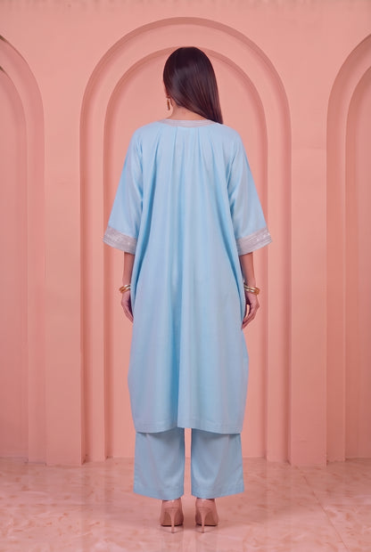 Powder Blue Mul Kaftaan Set