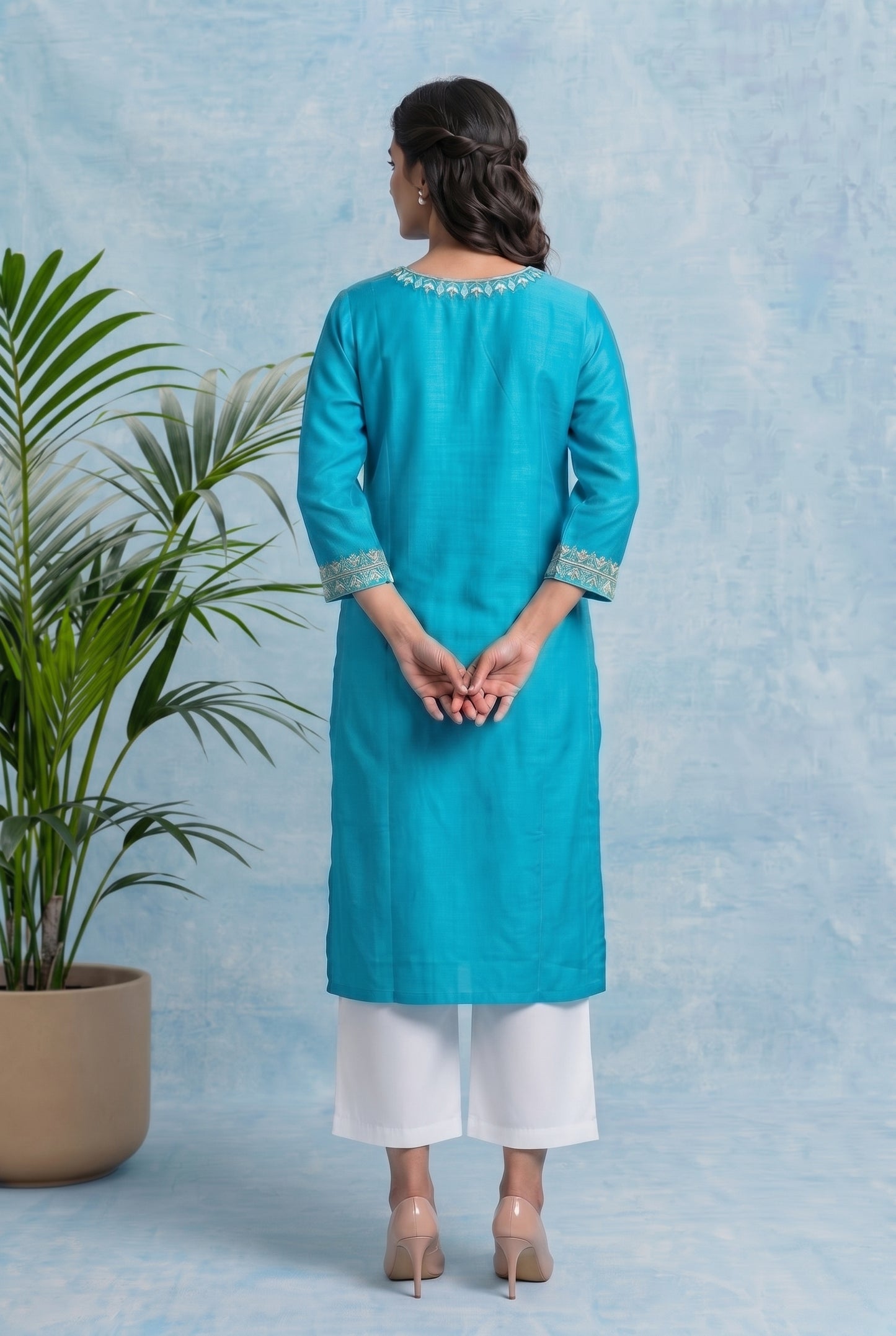 Turquoise Tide Pheran Set with Aari Embroidery