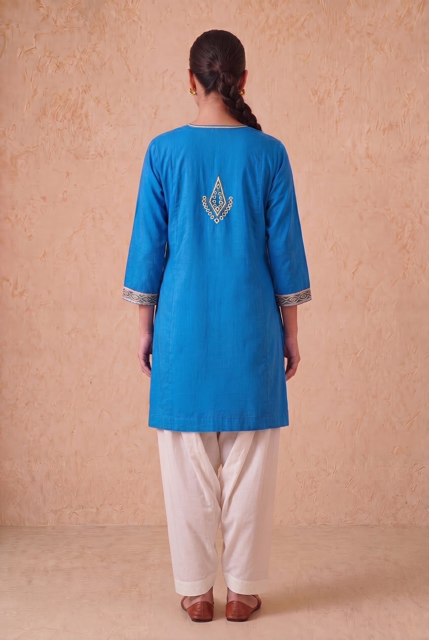 Azure Blue a Line Kurta Set with Aari Embroidery