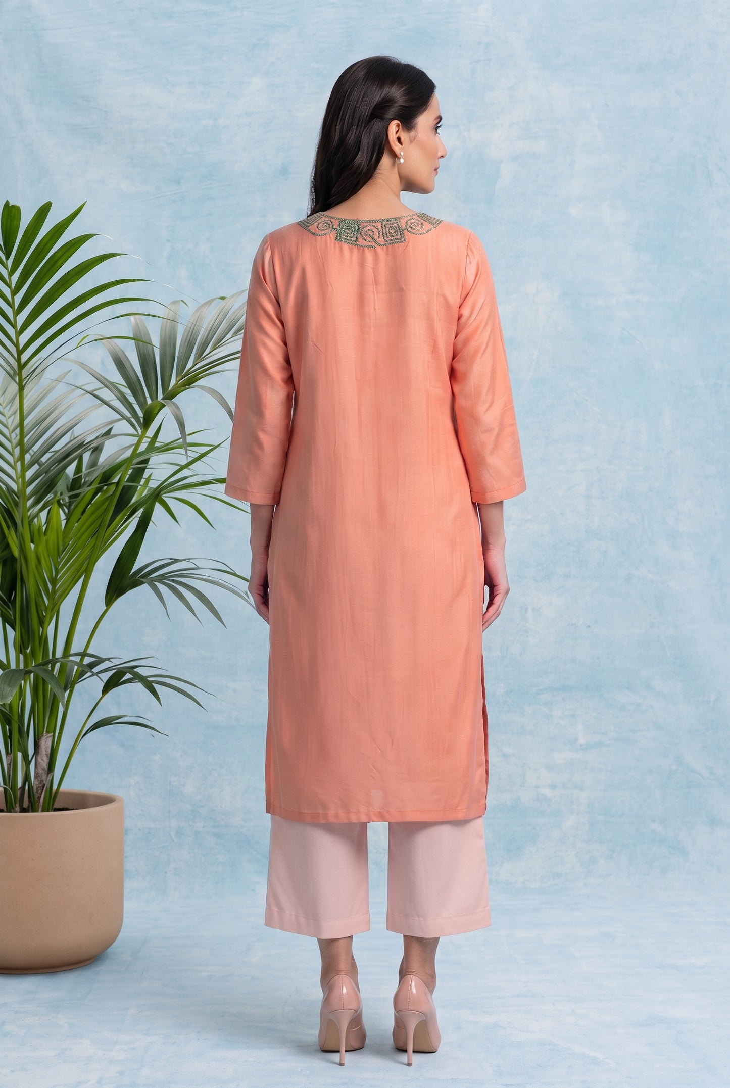 Blush Peach Pheran Set with Aari Embroidery
