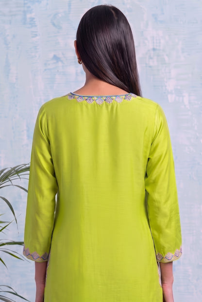 Lime Zest Pheran Set with Aari Embroidery