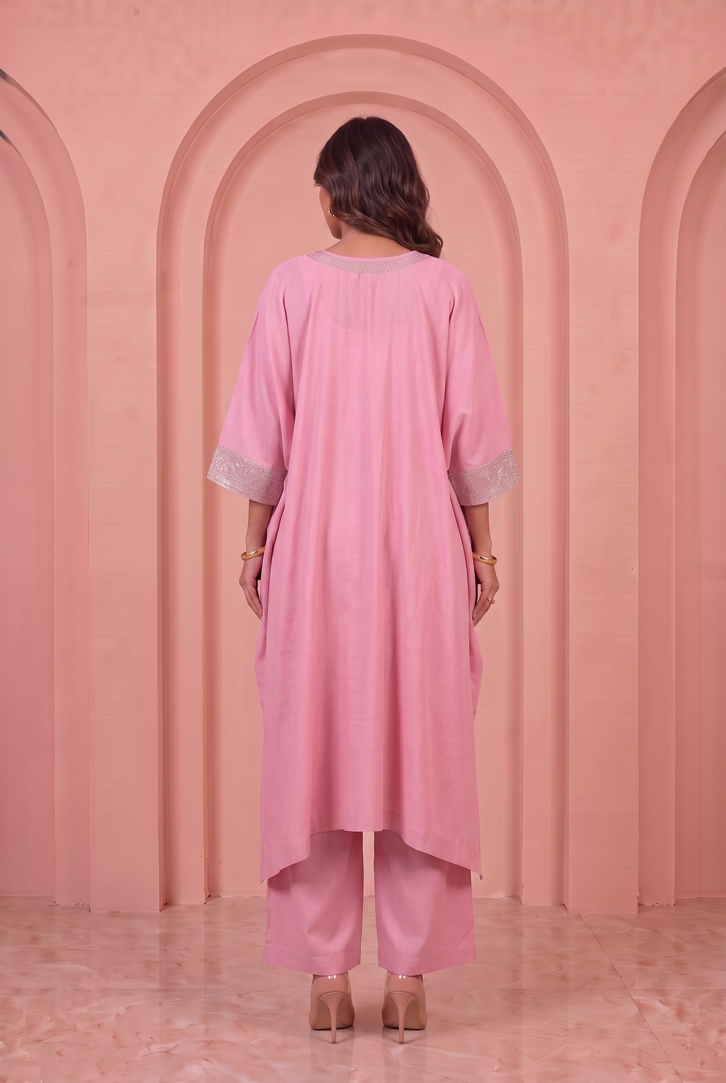 Blush Pink Mul Kaftaan Set