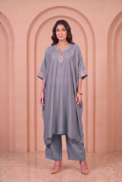 Stone Blue Mul Kaftaan Set