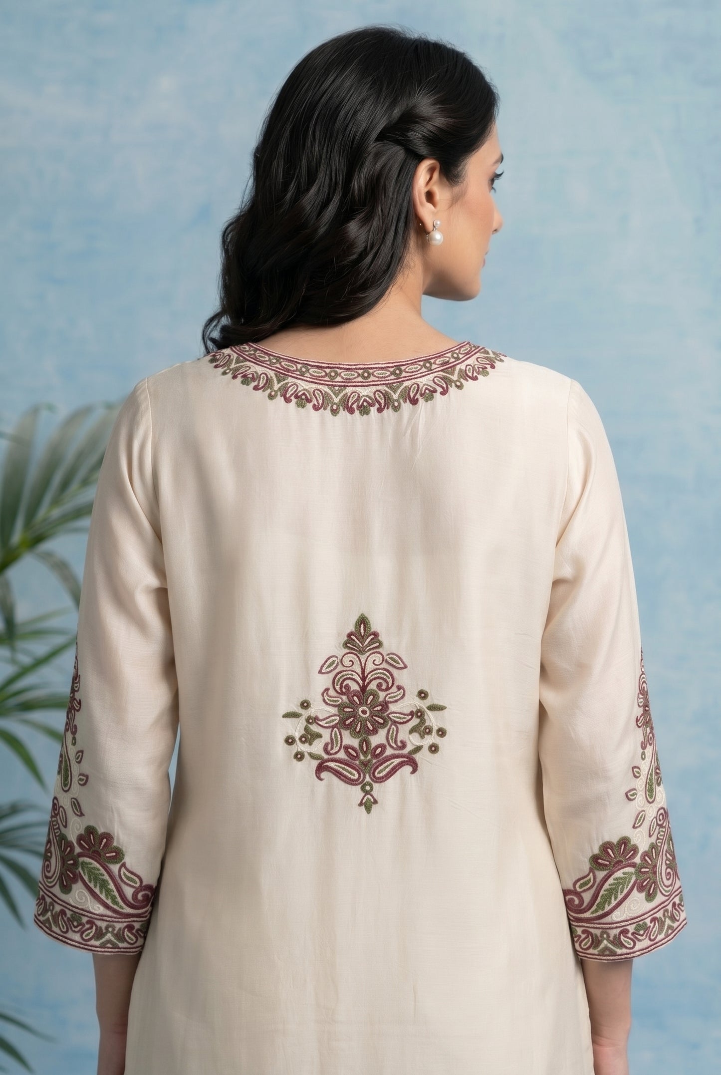 Ivory Pearl Pheran Set with Aari Embroidery