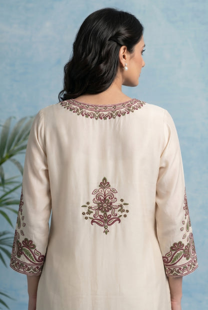 Ivory Pearl Pheran Set with Aari Embroidery