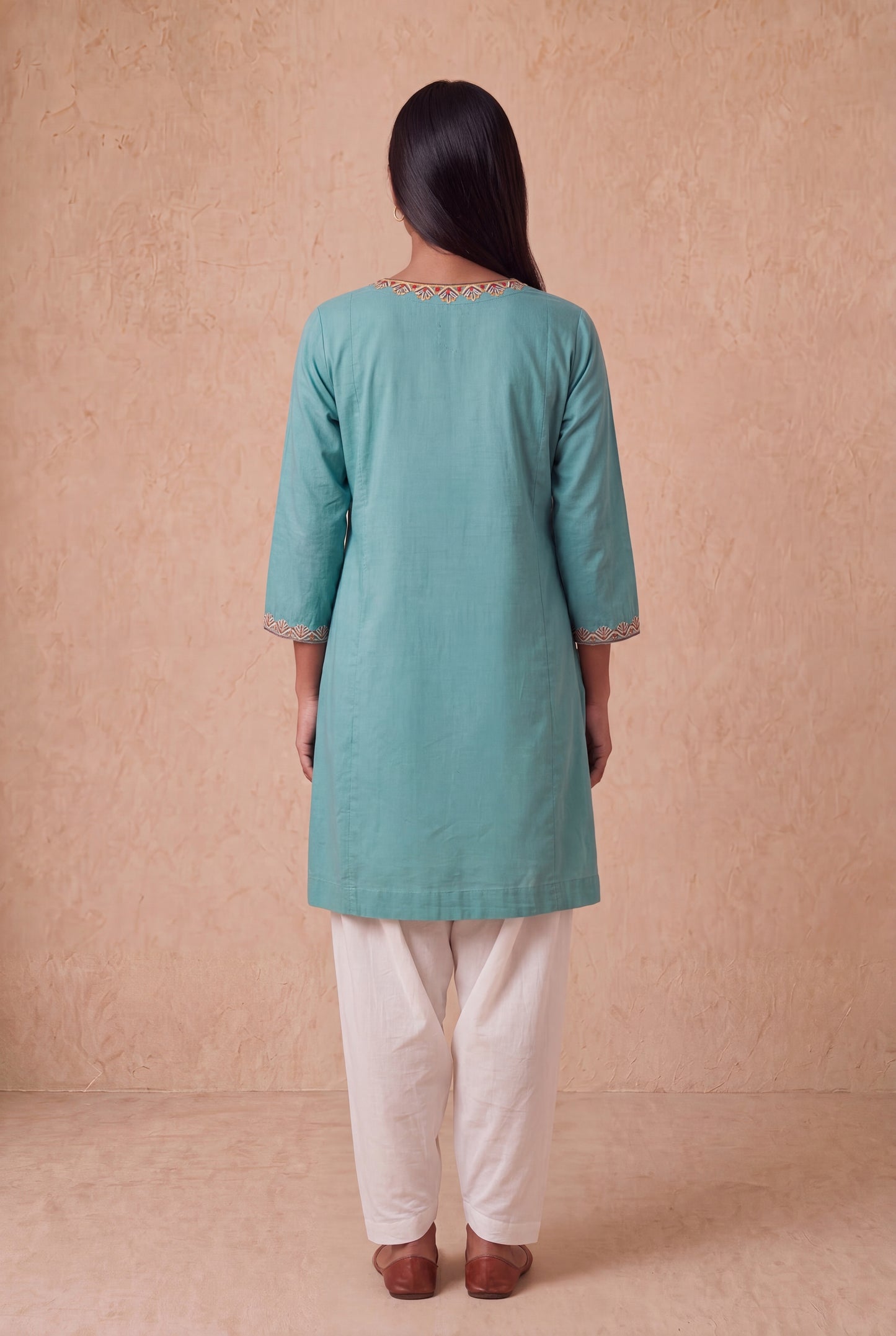 Sea Mist A Line Kurta Set With Aari Embroidery